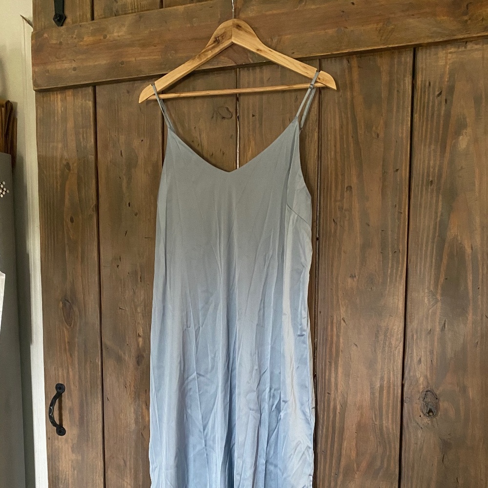Baby Blue Satin Midi Dress
